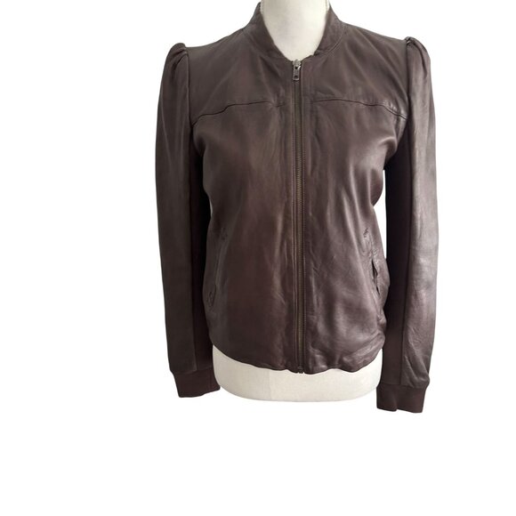 HINGE Women's Brown Leather Zip Jacket Size Medium - Picture 5 of 7